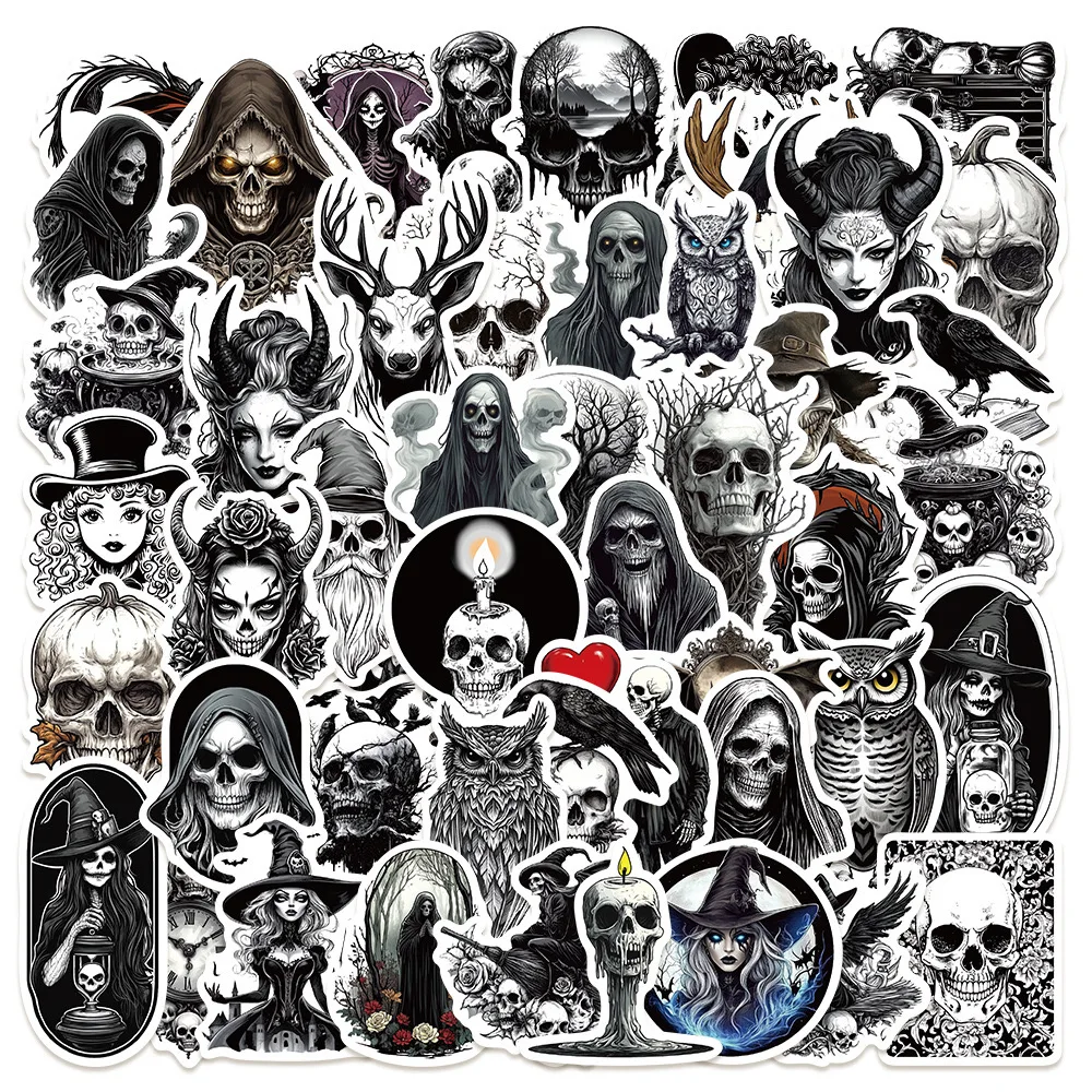 10/50Pcs Cool Black White Gothic Horror Skull Graffiti Stickers DIY Vinyl Computer Laptop Phone Motorcycle Helmet Car Sticker