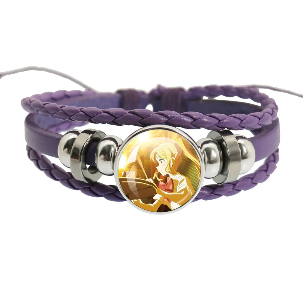 BOCCHI THE ROCK Anime Cosplay Bangle Gotoh Hitori Yamada Ryo Glass Cabochon Anime Character Purple Leather Bracelet Gift Jewelry