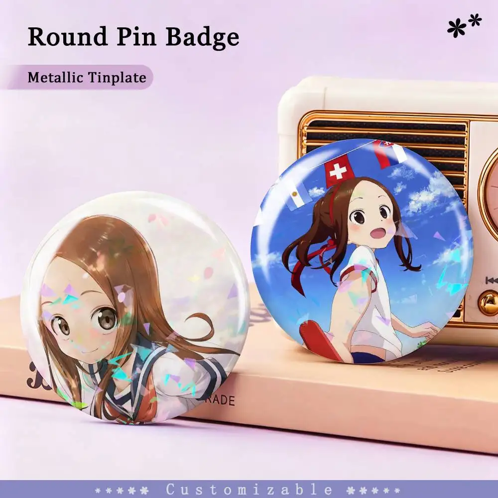 Teasing Master Takagi-san T-Takagi Custom Tinplate Round Button Badge Pins Brooches