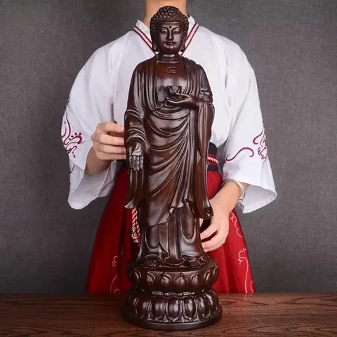 Rosewood Standing Buddha Statue Ornament Festival Workmanship Gift Family Worship Statue Wood Sculpture Handmade Decoration