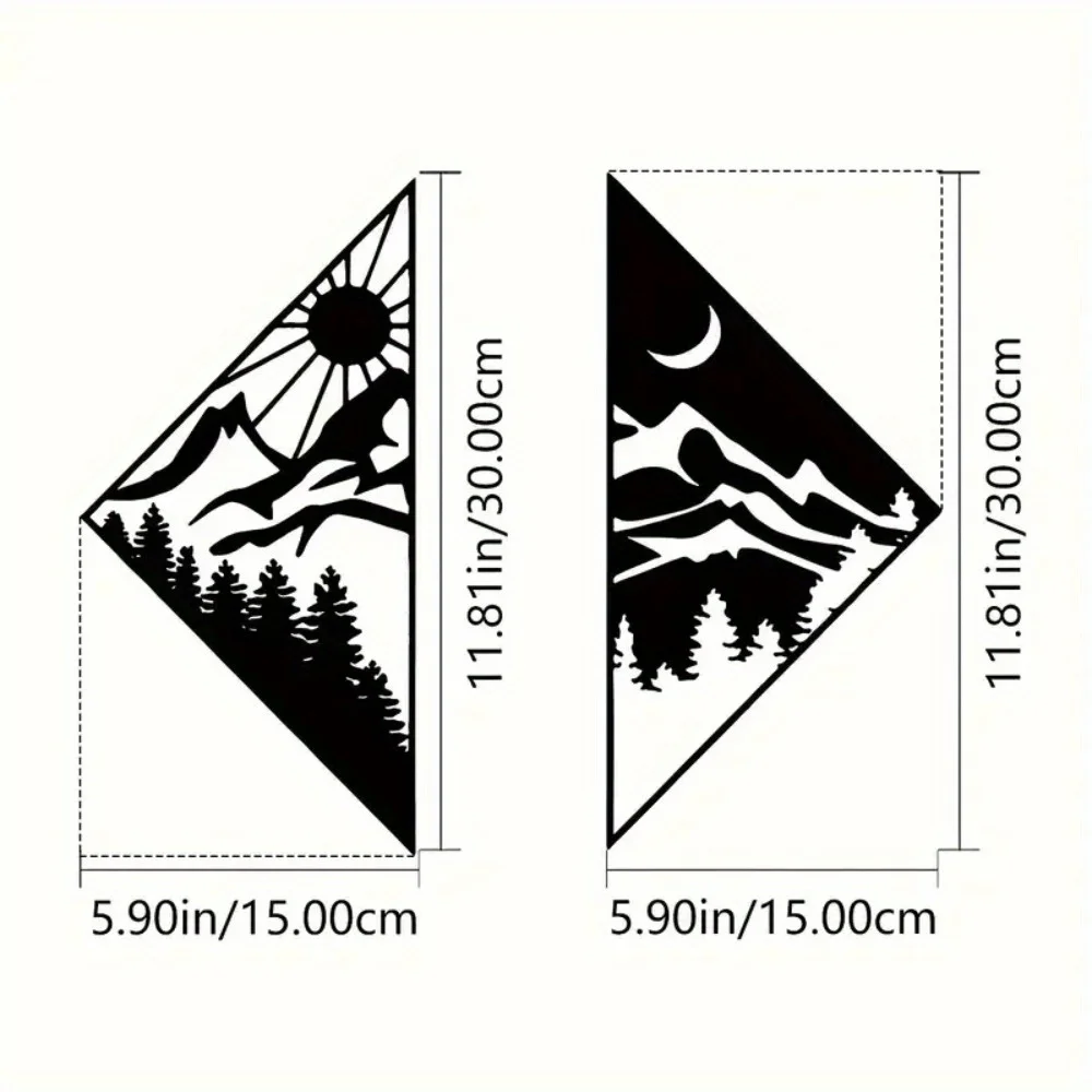 CIFbuy 2Pcs Mountain River Sun Moon Iron Wall Sculpture Modern Metal Hanging Mural Decor For Living Room Festival Ornament