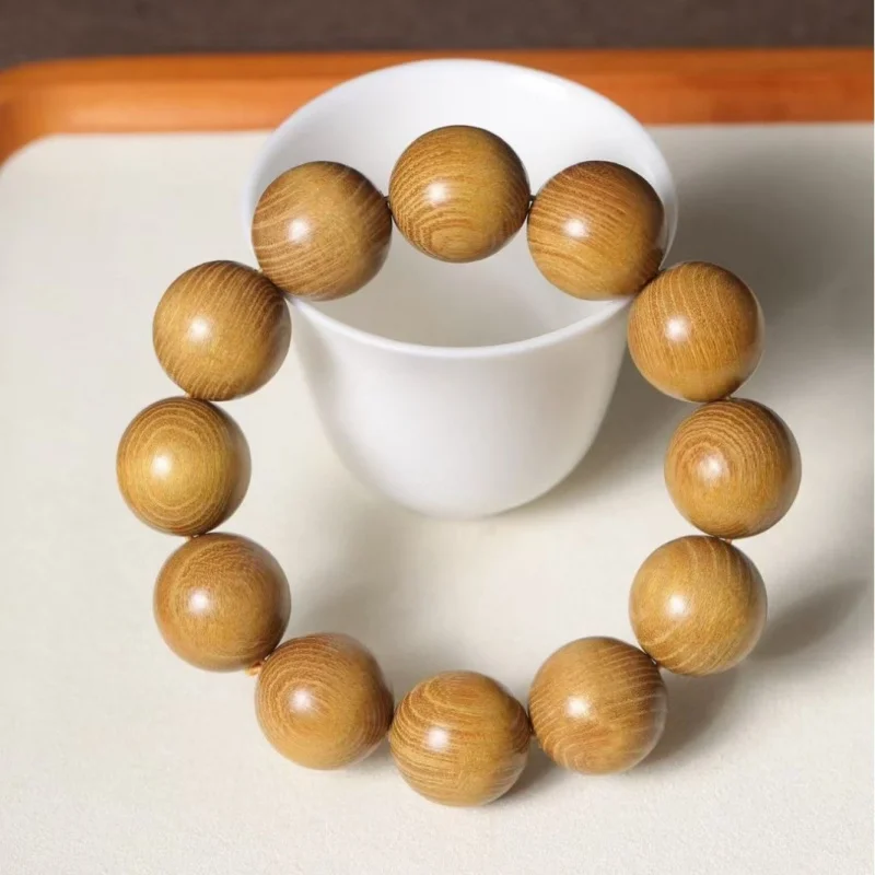 Authentic Northern Zhe wood small-hole golden sandalwood bracelet with 20mm beads and Buddhist charm accessories