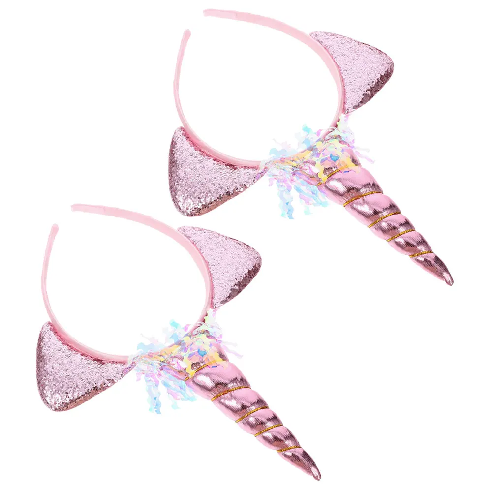 

2Pcs Unicorn Headband Chic Cartoon Horn Headband Party Hairband Photo Prop for Kids Unicorn Hairband Party Hair Band