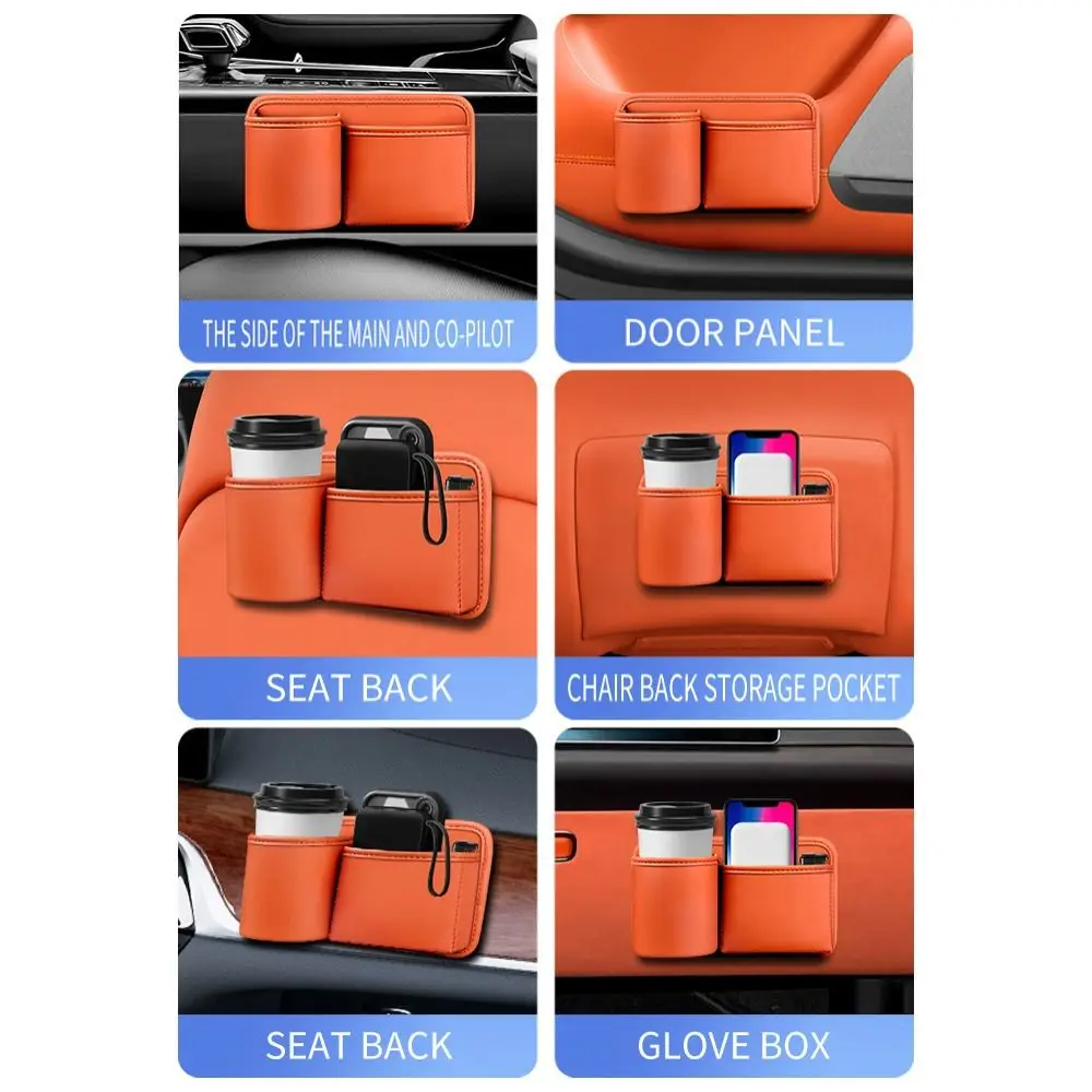 Universal Car Backseat Cup Holder 2 Pockets Leather Vehicle Storage Box Waterproof Large Capacity Vehicle Trash Can Car Supplies