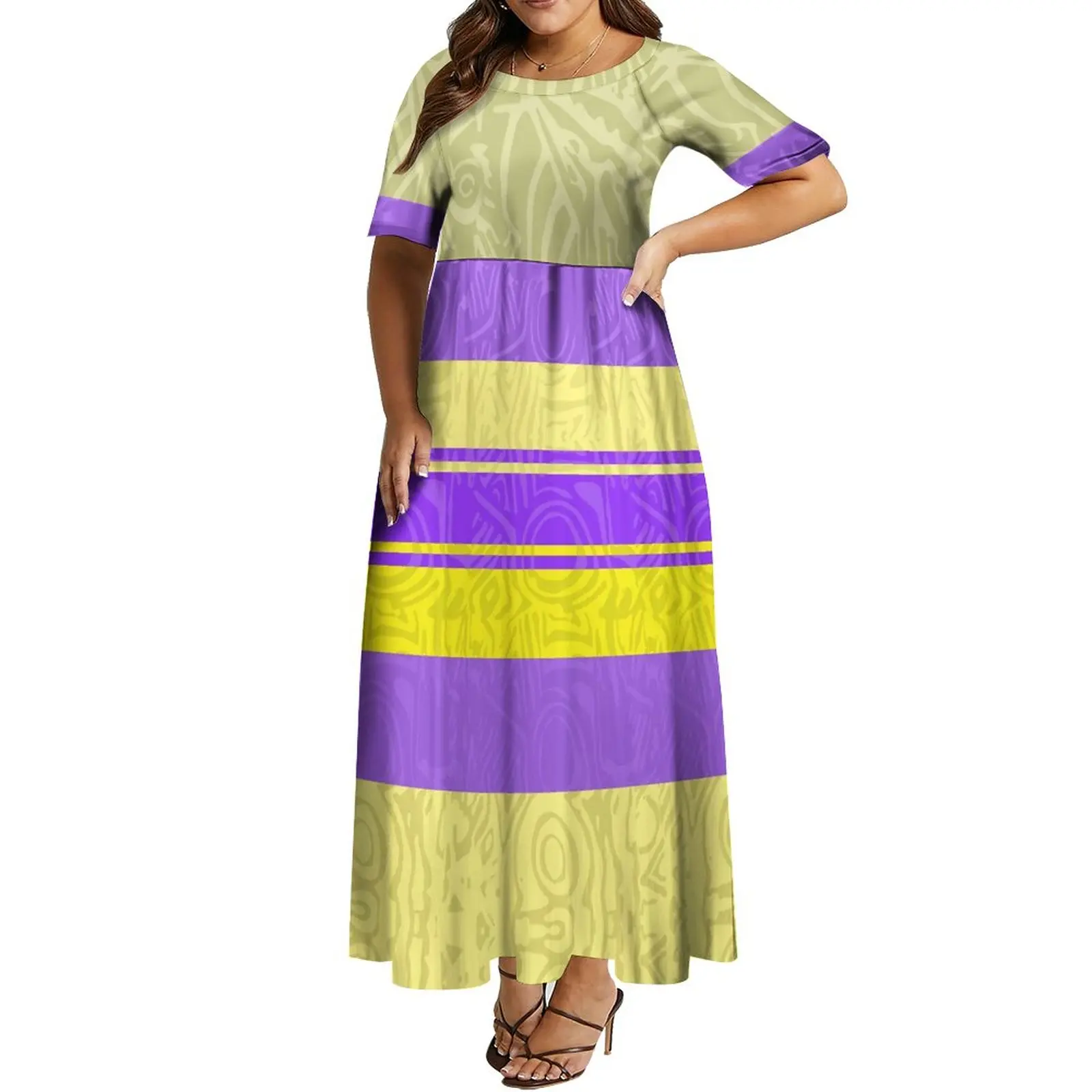 Women'S Crew-Neck Mid-Sleeve Dress Samoan Dress Polynesian Tribe Designed Women'S Party Dress Free Shipping