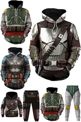 Din Djarin Cosplay Fantasia Adult Kids Battle Armor Printed Hoodie Pant Movie Space Bounty Hunter Costume Fantasy Fancy Dress