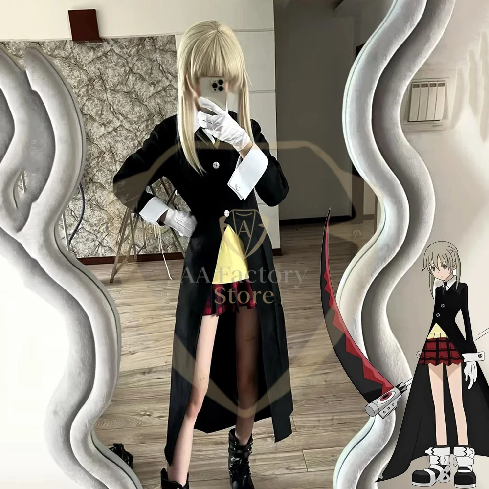 Costume de cosplay Anime Soul Eater Maka Albarn pour femmes, comprenant chemise, manteau, jupe, ensemble complet, uniforme de combat, tenue de spectacle, vêtements d'Halloween.