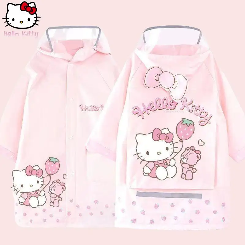 

Детский дождевик Hello Kitty Kawaii для девочек, аниме-дизайн, с местом для рюкзака, мультяшный, с широким козырьком, водонепроницаемый, для школьников