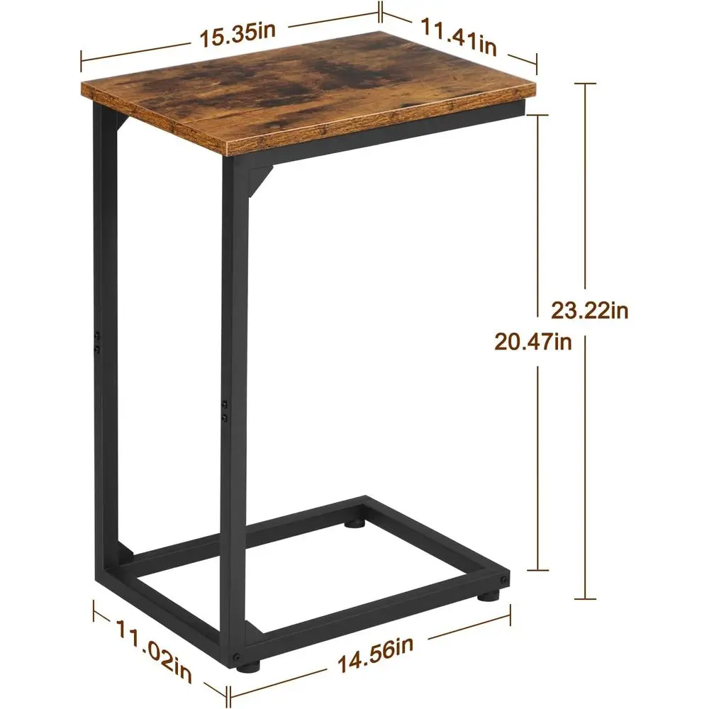 C Shaped Side Table, End Tables Living Room Set of 2, Slide Under Couch Table for Sofa, TV Trays for Bedroom, Small Space, Rusti