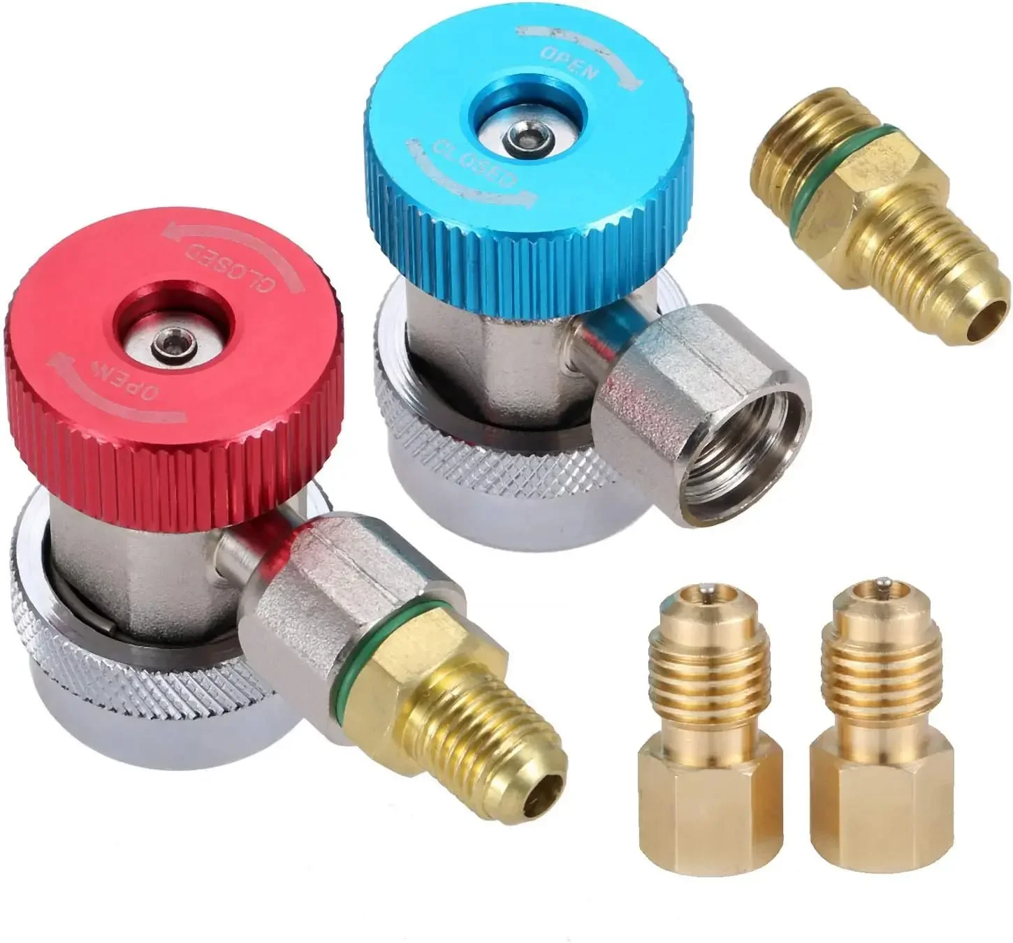 

R134A Adapter Fittings Adjustable Quick Connector R134a High/Low AC Freon Manifold Gauge Hose Conversion Kit with Brass Adapter