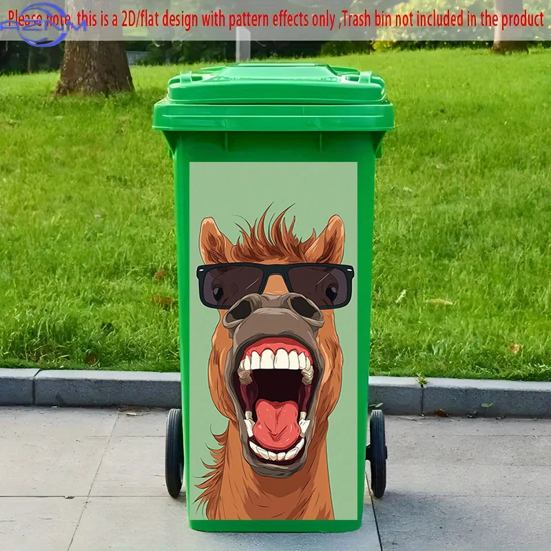 [2D Flat Printing] 1pc 2D Pattern Printed Kitchen Trash Can Sticker, X Cm Cool Horse Grinning, Theme Kitchen Home Decor Wallpa