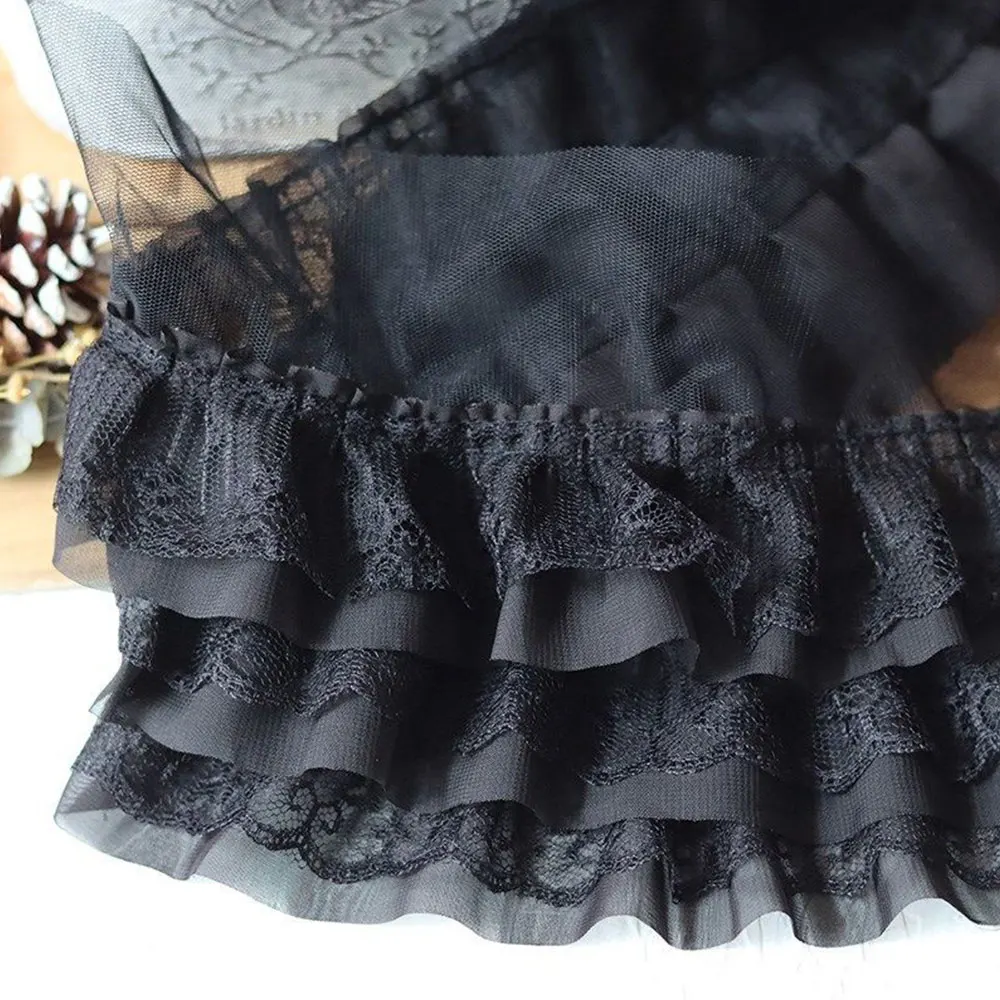 13CM Wide White Black Three Layers 3D Pleated Mesh Chiffon Fabric Embroidered Ruffle Trim DIY Dress Apparel Collar Sewing Decor