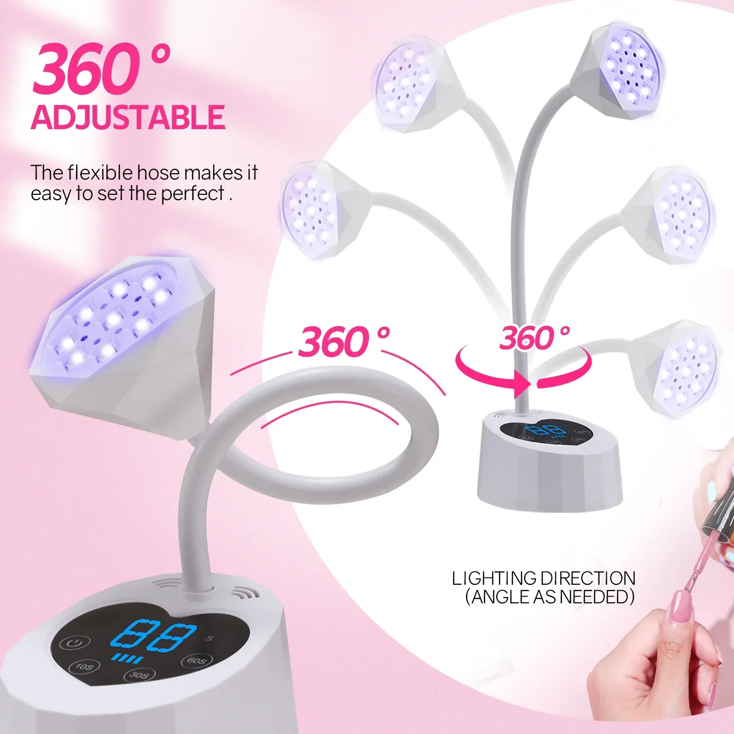 Draadloze Nagellamp Led UV-Nageldroger Oplaadbare Automatische Detectie-Aanraakbediening Sneldrogend Nagellampje 360 ° Buigbare Tafellamp