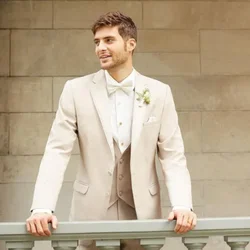 Best Selling High Quality Romantic Styles Beige Coat Of Wedding/Party Business/Formal/Smoking Suits Cheap Groom Tuxedos