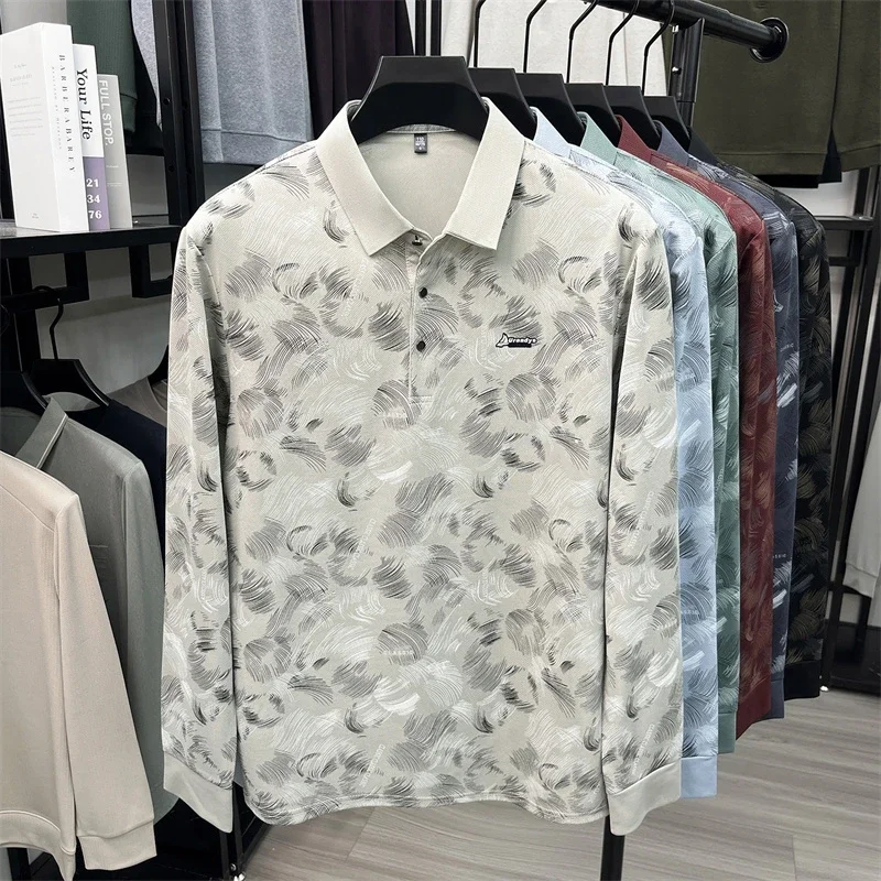 Summer Mens Printed Polo Top Lap Collar Button Design Soft Breathable Mesh Fabric Office And Daily Wear Garment