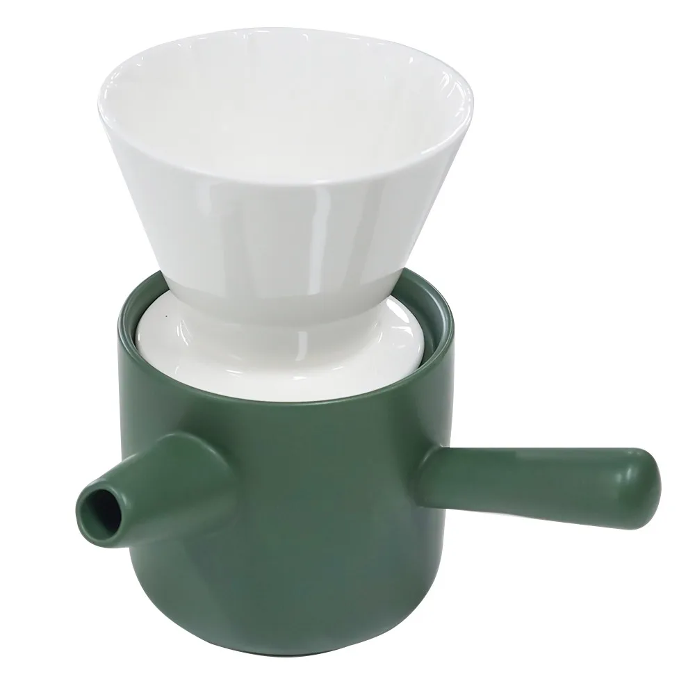 

Ceramic Pour over Coffee Set with White Dripper Cup and Dark Green Sharing Pot for Kitchenware