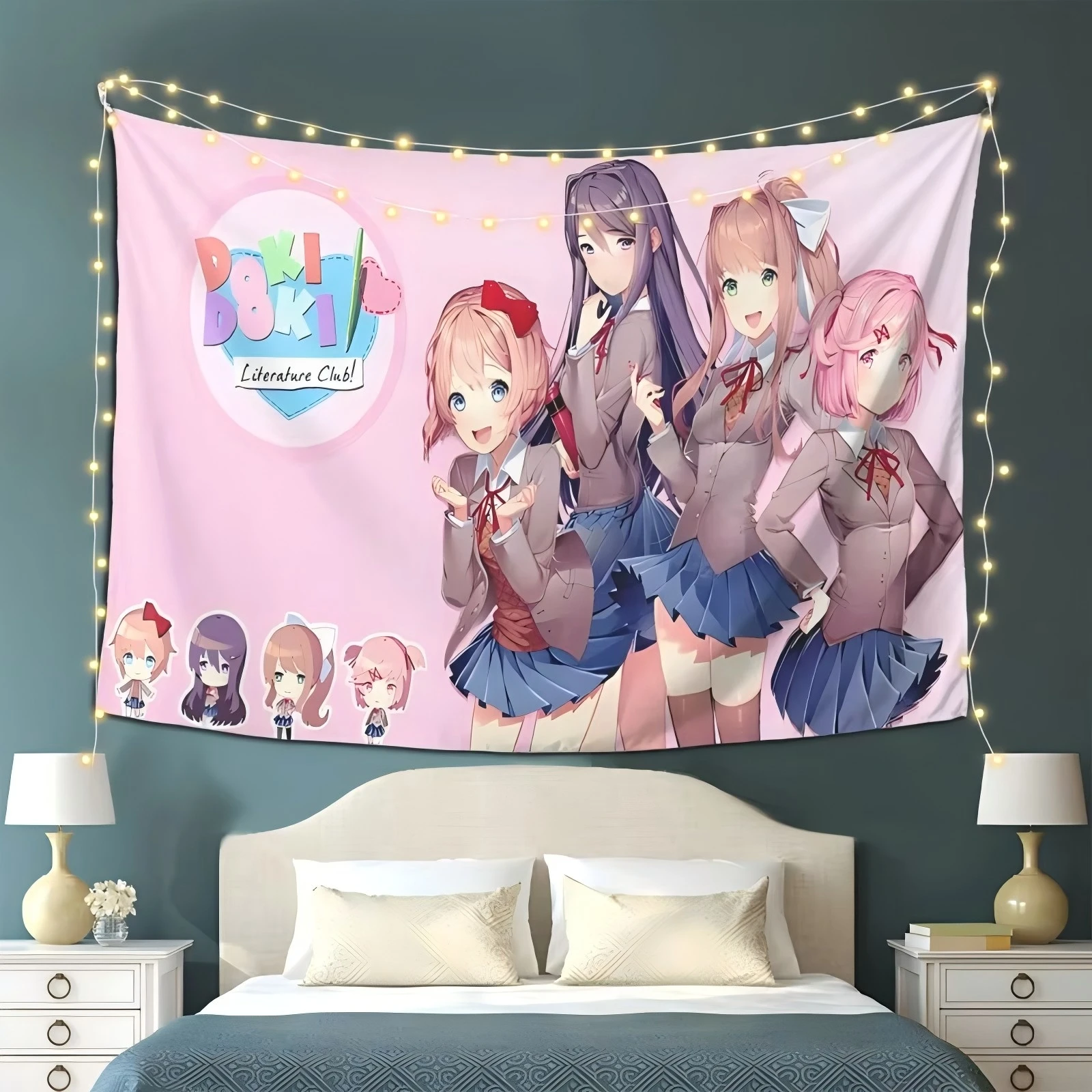 1 Stück D-Doki L-Literature C-Club Wandteppich, INS-Stil, niedlicher Anime, ideal für Schlafzimmer, Studentenwohnheim, Spielzimmer, Kawaii Anime Wanddekoration für Zuhause – Detail 10