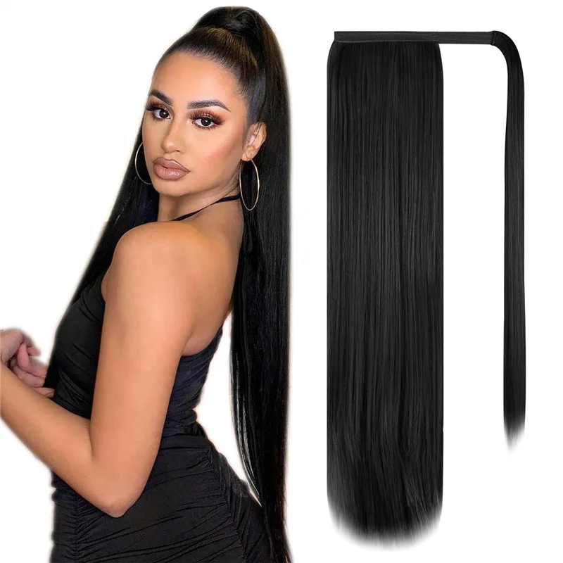 Ponytail Human Long Straight Hair Wrap Around Remy Hair Extensions Brazilian Hair Extensions Clip Ins Natural Color Hairpiece