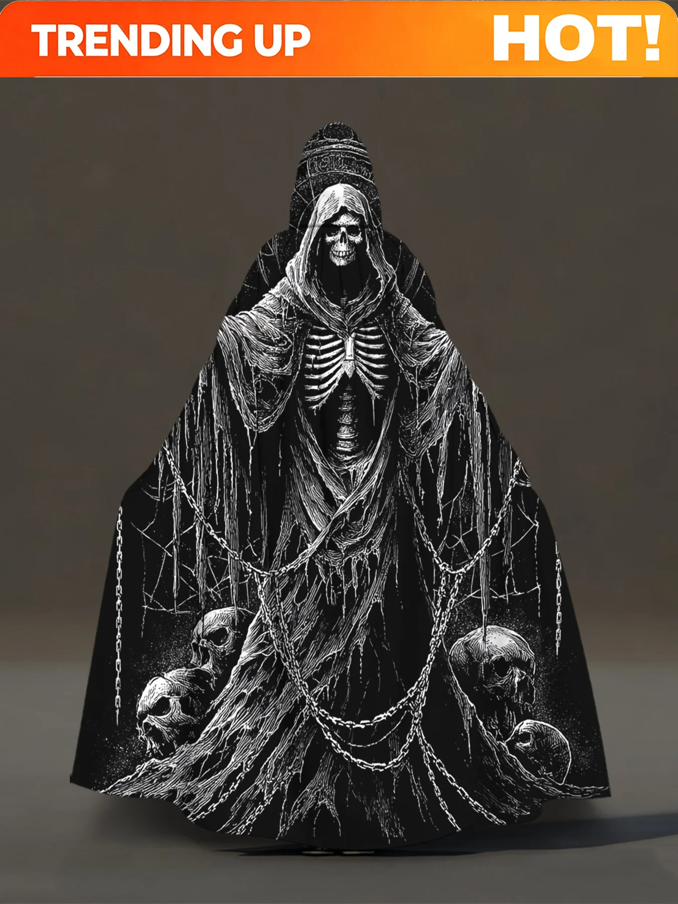 Customization 1pc 2D Printed Robes, Halloween Skeleton Reaper Scene Pattern Hooded Capes, Costume Cloak For Cosplay, Halloween,