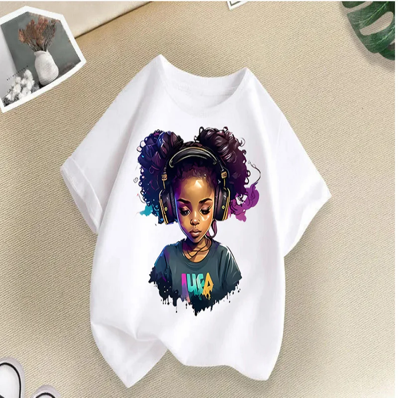 Cross-border new girls 'short-sleeved  children's cartoon-printed T-shirts with half-sleeves, fashionable casual tops for childr