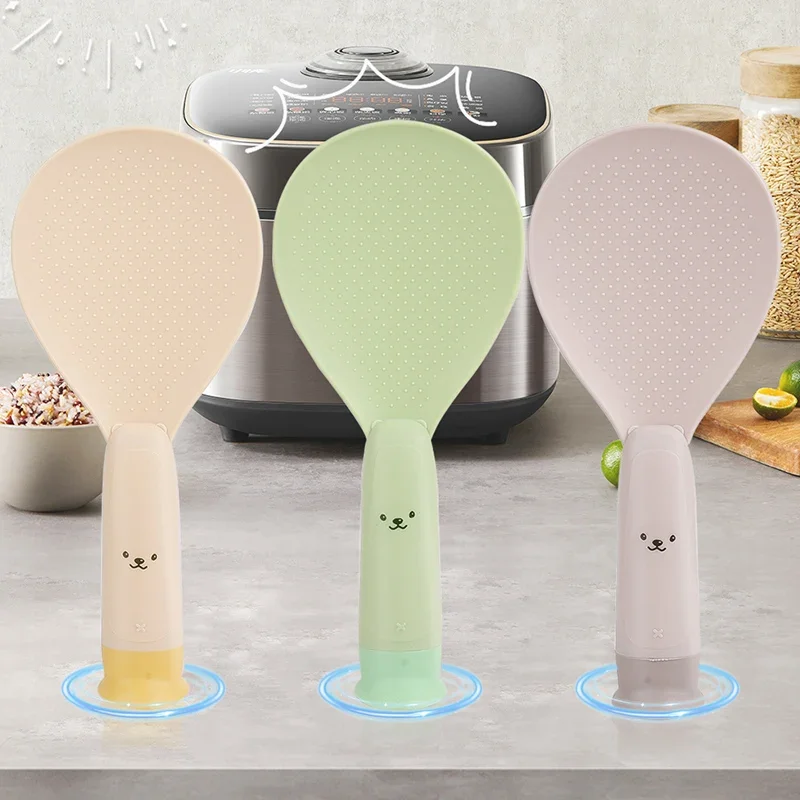 New Rice Spoon With Suction Cup Base Non-Stick Can Standing Rice Shovel Long Handle Rice Scoops Heat-resistant Kitchen Tableware