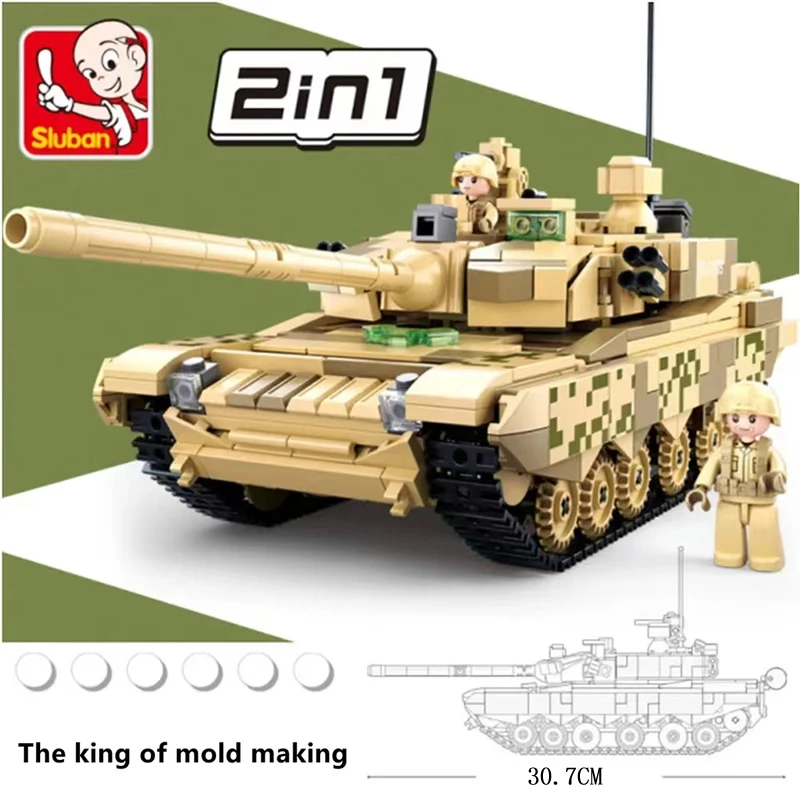 Sluban WW2 Military Army 99A Main Battle Tank Model Building Blocks Soldier Bricks World War II Weapons 6B Tank Toys Gift Boy