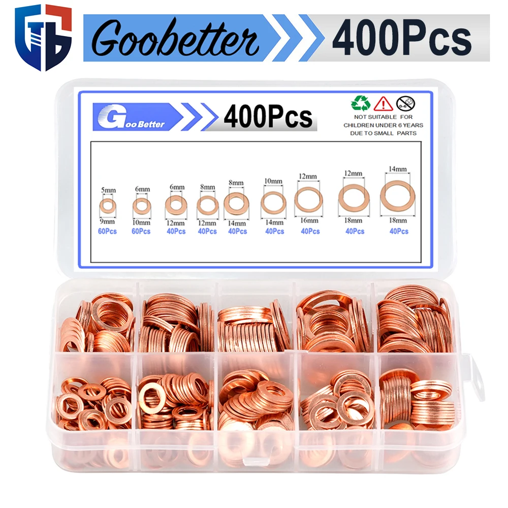 

400Pcs/Set M5-M14 Washer Copper Sealing Solid Gasket Washer Sump Plug Oil For Crush Flat Seal Ring Tool