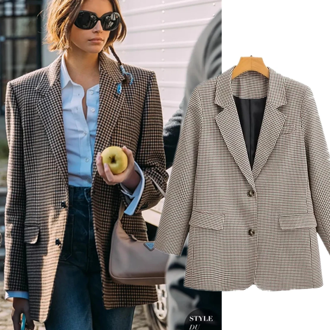 Maxdutti Loose Jacket Women England Style Vintage Plaid Preppy Fashion Casual Blazer