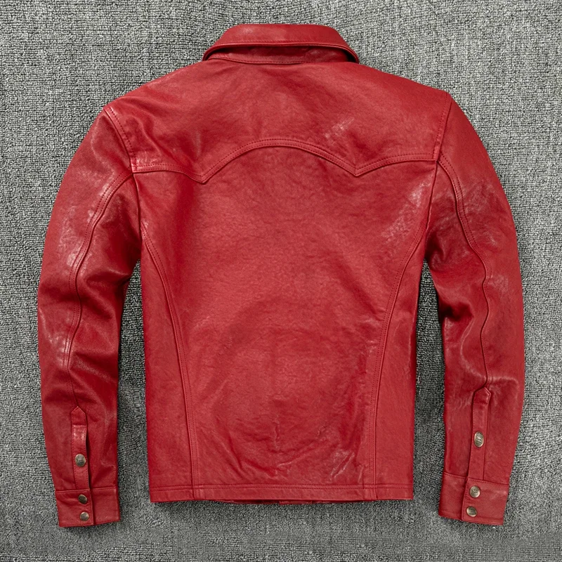 2025 New Fashion Kroean Style Mouton Jacket Men Red Sheepskin Genuine Leather Coat Male Slim Short Shirt Tanning Leather Jackets