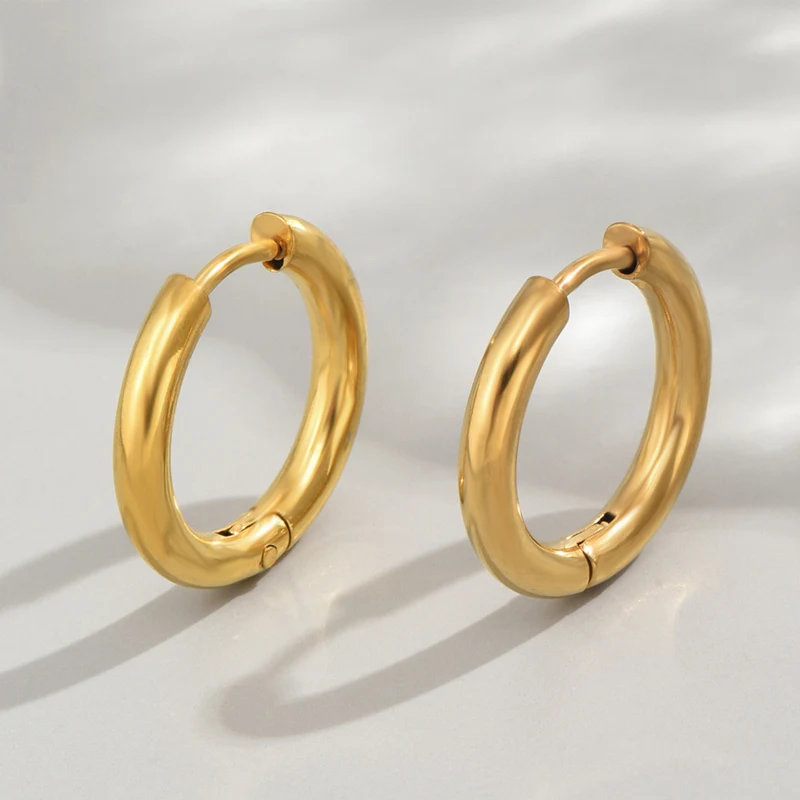 Kymyad Stainless Hoop Earrings For Women Circle Hoop Earring Gold Color Brincos Simple Party Round Hoop Earrings for Women