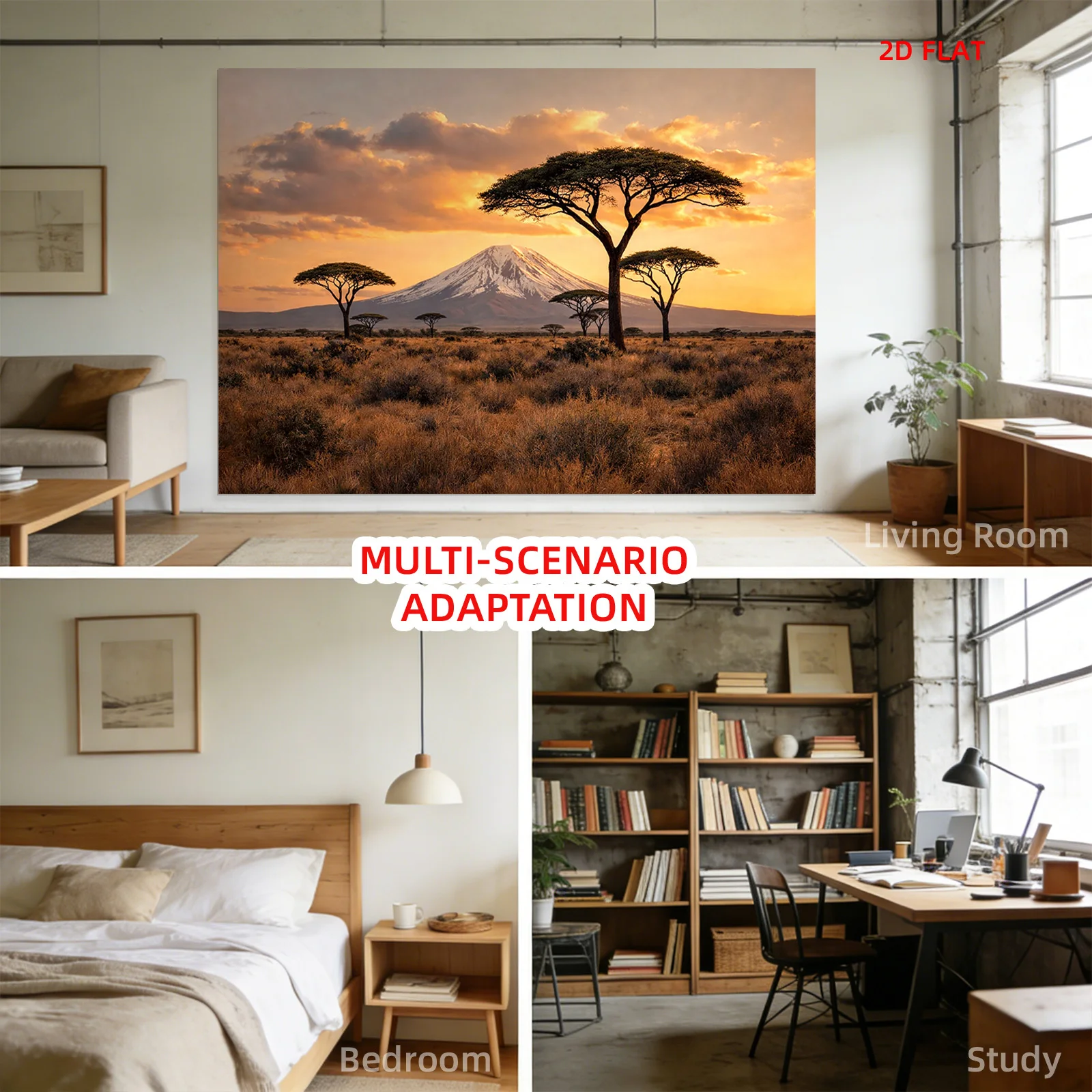 African Savannah Tapestry Acacia Trees Mount Kilimanjaro Sunset Golden Hour Wall Decor  Room Bedroom Meditation Boho Home