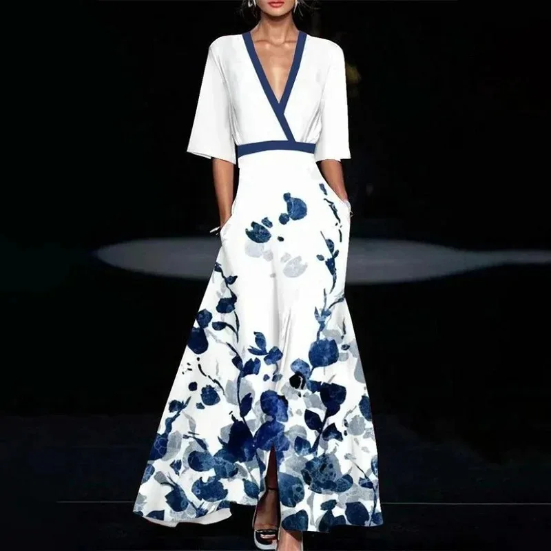 

Floral Print Gathered Belt Elegant Holiday Fashion Show Dress Elegance And Grace in a Single Gown Vestidos De Verano