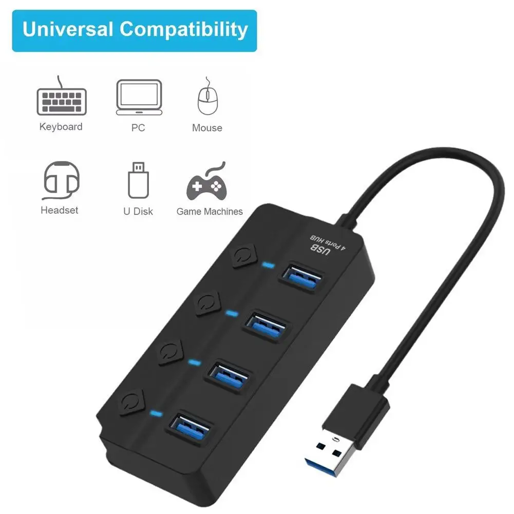 USB 3.0 Smart HUB 4 Port Multiple Expander Independent Accessories Universal Splitter Hub Switch Compatibilty Computer USB U3A5