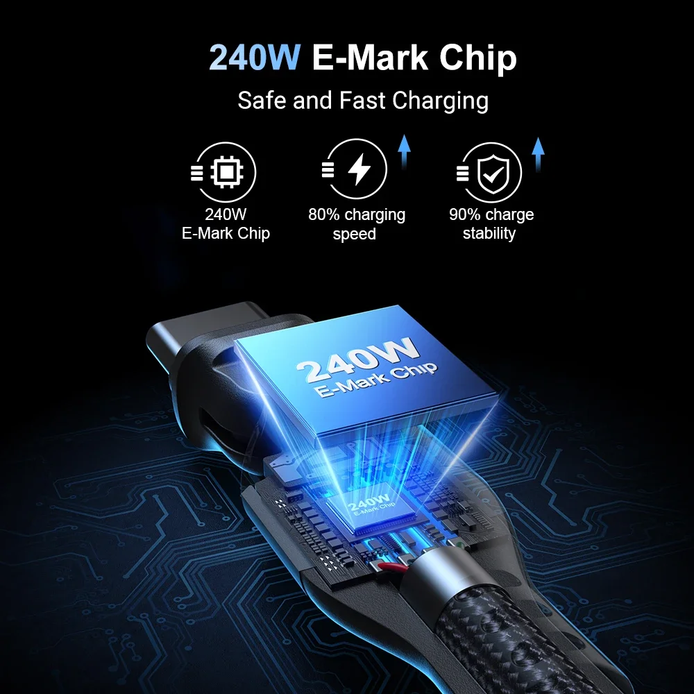 AUFU USB-C zu Typ-C Handy-Datenkabel 240W 5A Schnellladekabel für Samsung OPPO MacBook Laptop 180-Grad-Typ-C-Kabel 3M – Detail 6