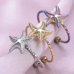1/3Pcs Stainless Steel Sea Animal Starfish Shell Open Rings For Women Summer Marine Life Pentagram Birthday кольца Jewelry Bulk