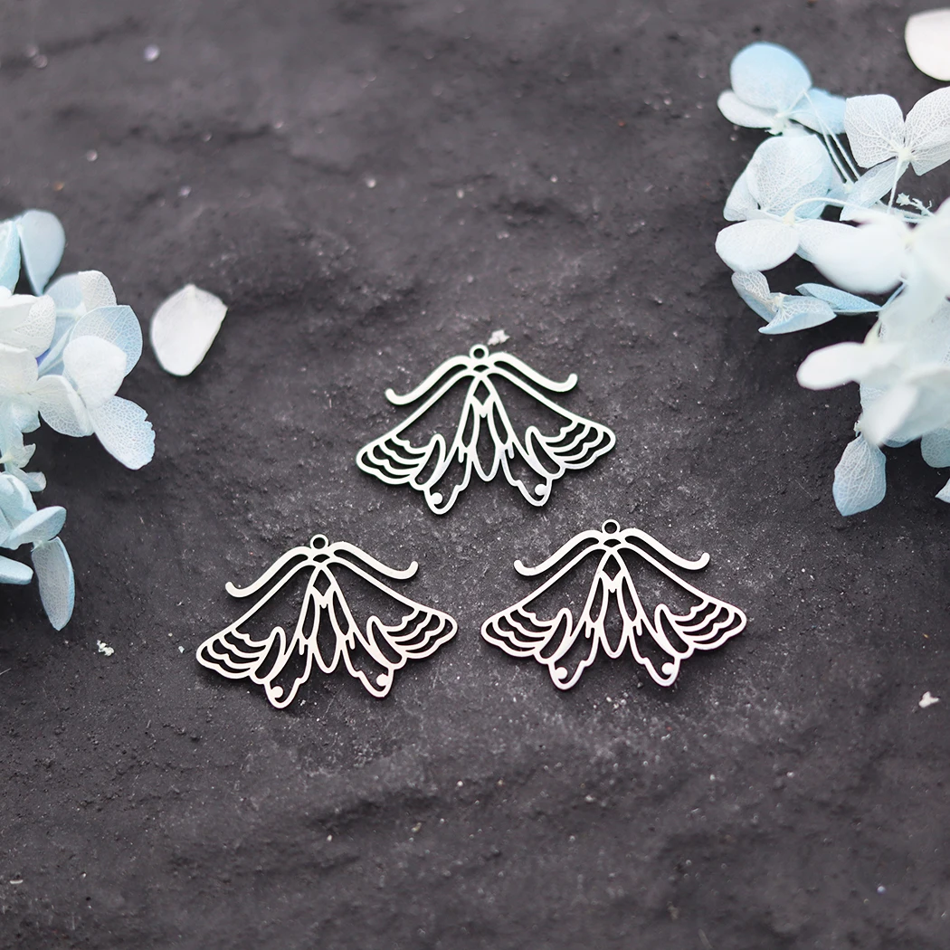 3pcs Hollow Moth Butterfly Charms Stainless Steel Insect Pendants For DIY Necklaces Earrings Jewelry Making Accessories