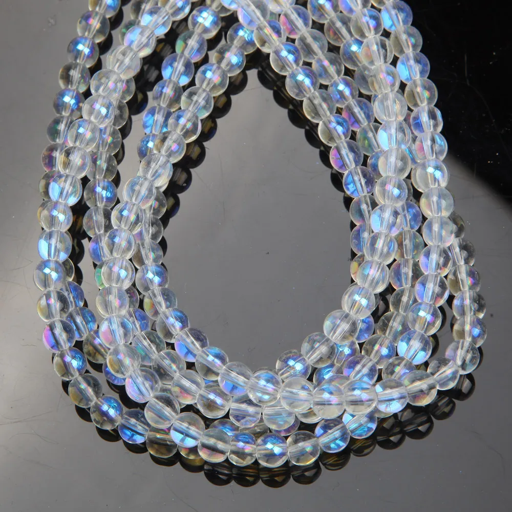 4/6/8mm Shiny Glass Beads Frosting Transparent Round Bead for Jewelry Making Bracelets Beaded Necklace DIY Accessories Wholesale