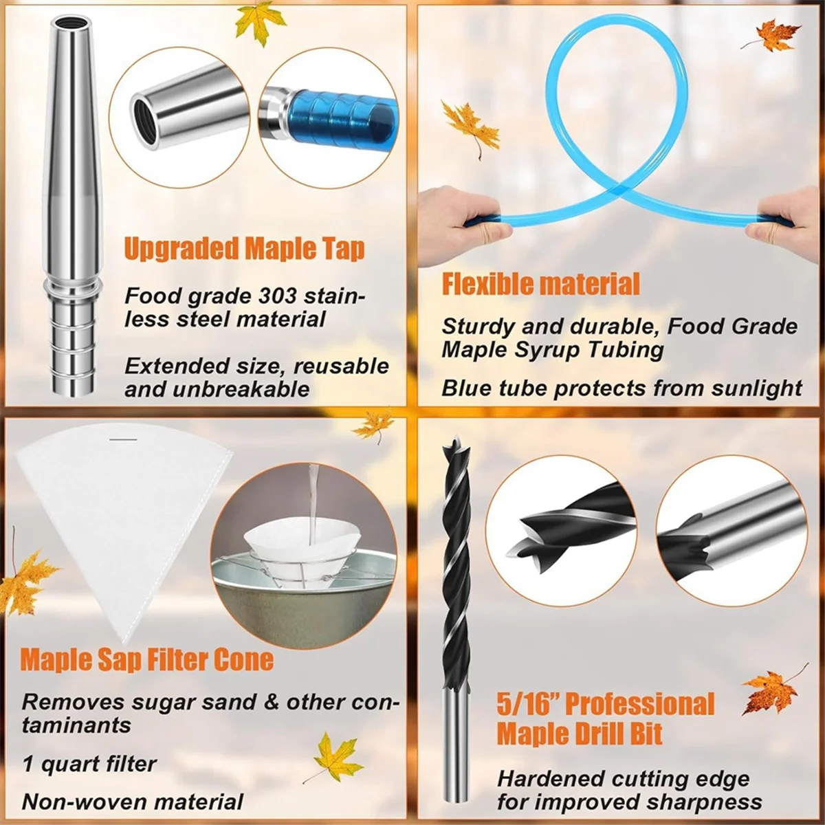 ABJZ 5 قطعة الفولاذ المقاوم للصدأ القيقب صنبور نصائح شراب القيقب التنصت عدة شراب القيقب الاصطناعية تصفية مابل شراب مجموعة مرشحات