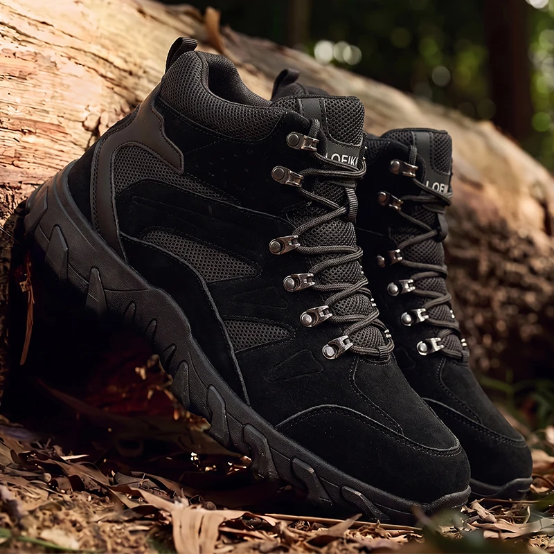 Herren High-Top Taktische Stiefel mit Schnürung, rutschfeste dicke Sohle, atmungsaktive Mesh-Knöchelstiefel, Herrenschuhe für den täglichen Outdoor-Einsatz. – Detail 1