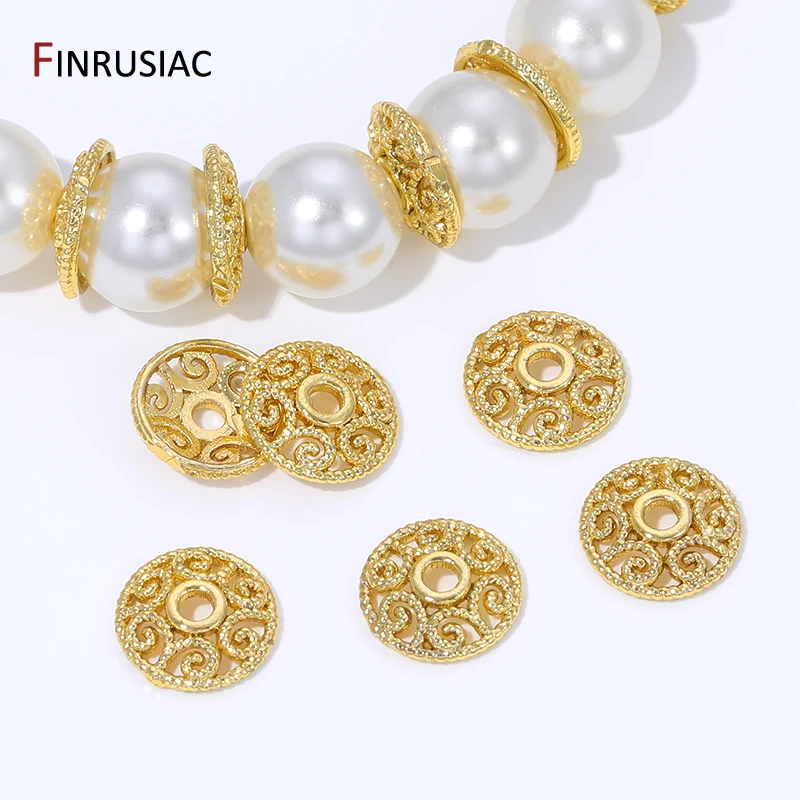 18K vergoldete Messingperlenkappen (8 mm, rund), hohle Blumen-Abstandshalter-Endkappen für DIY-Armbänder, Halsketten und Schmuckherstellung.