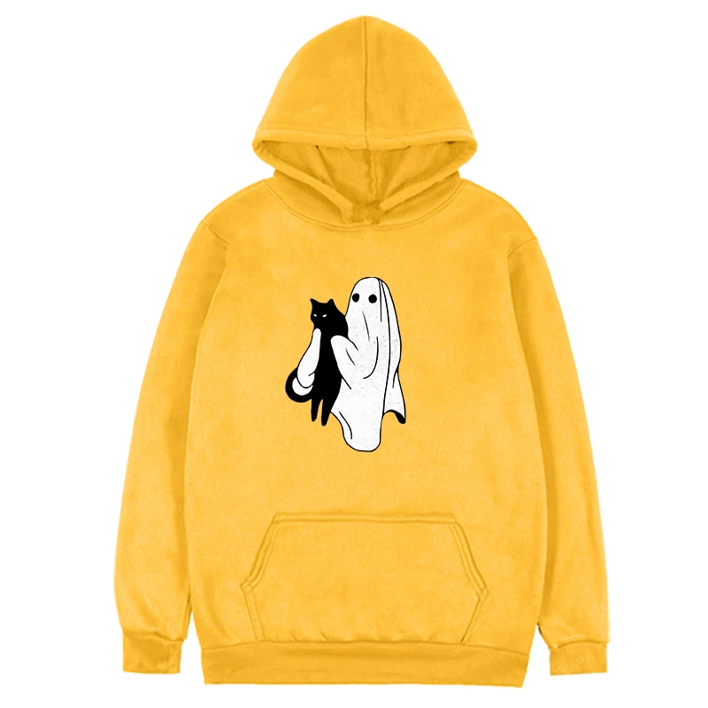 Ghost Black Cat Halloween Hoodies Hallowween Gift Cats Women Clothing Funny Halloween Sweatshirts Harajuku m