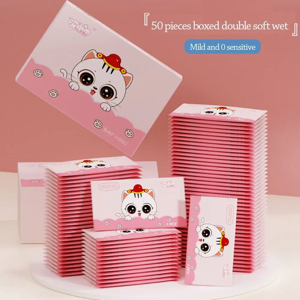 50pcs Cute Disinfection Baby Wet Wipes Non woven fabric Portable Moist Paper Hand Cleaning Wet Wipe Pouch Home