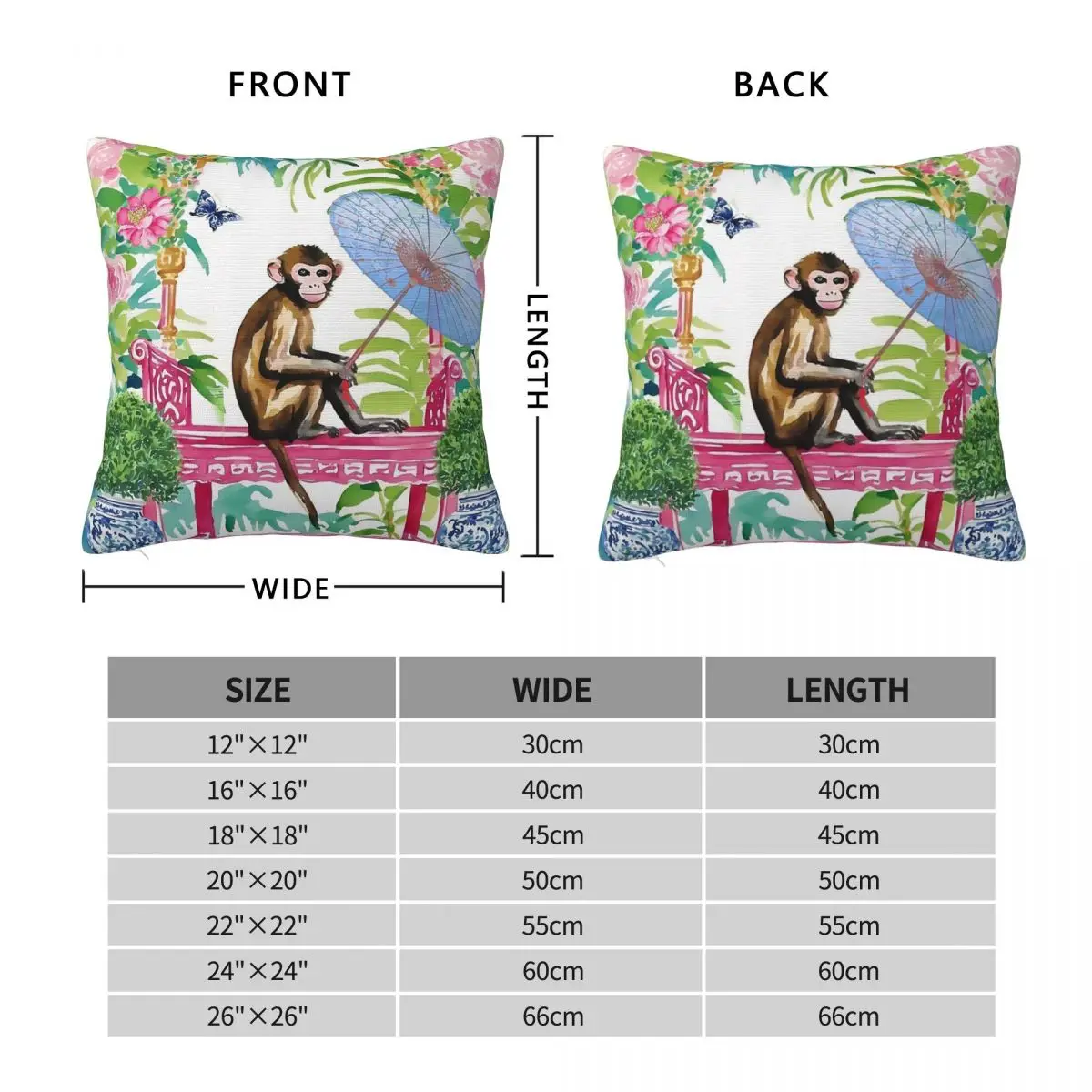 Monkey In Chinoiserie Garden Square Pillowcase Polyester Linen Velvet Printed Decorative Throw Pillow Case Home Cushion Cover