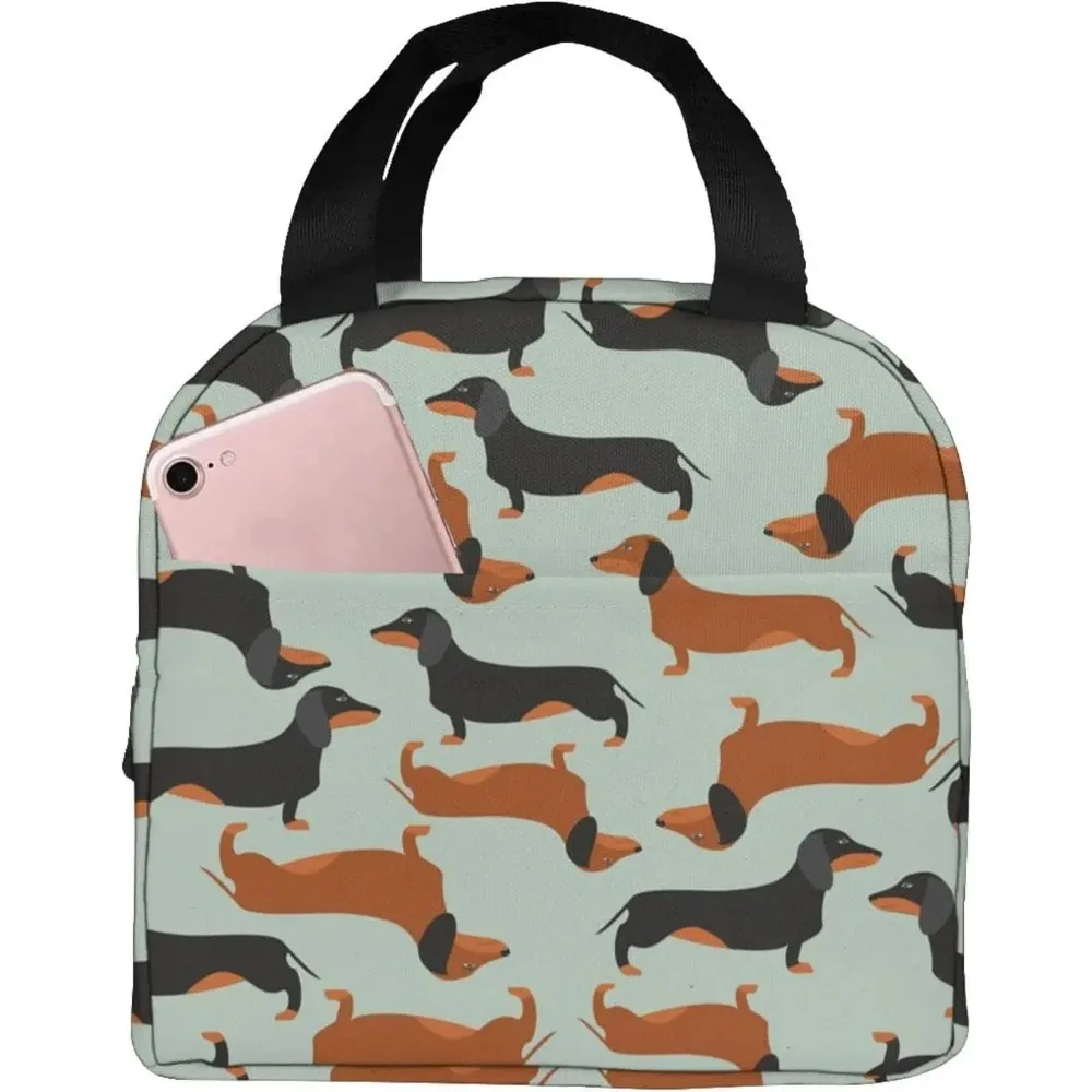 

Black and Brown Dachshund Lunch Bag for Women Reusable Insulated Lunch Box Thermal Small Cooler Tote Bag for Work Picnic School
