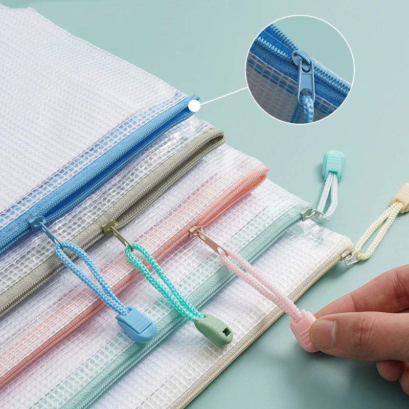 Waterproof Transparent Document Bag Thickened A4 Grid Macaron-colored File Bag Portable Test Paper Bag Office Supplies