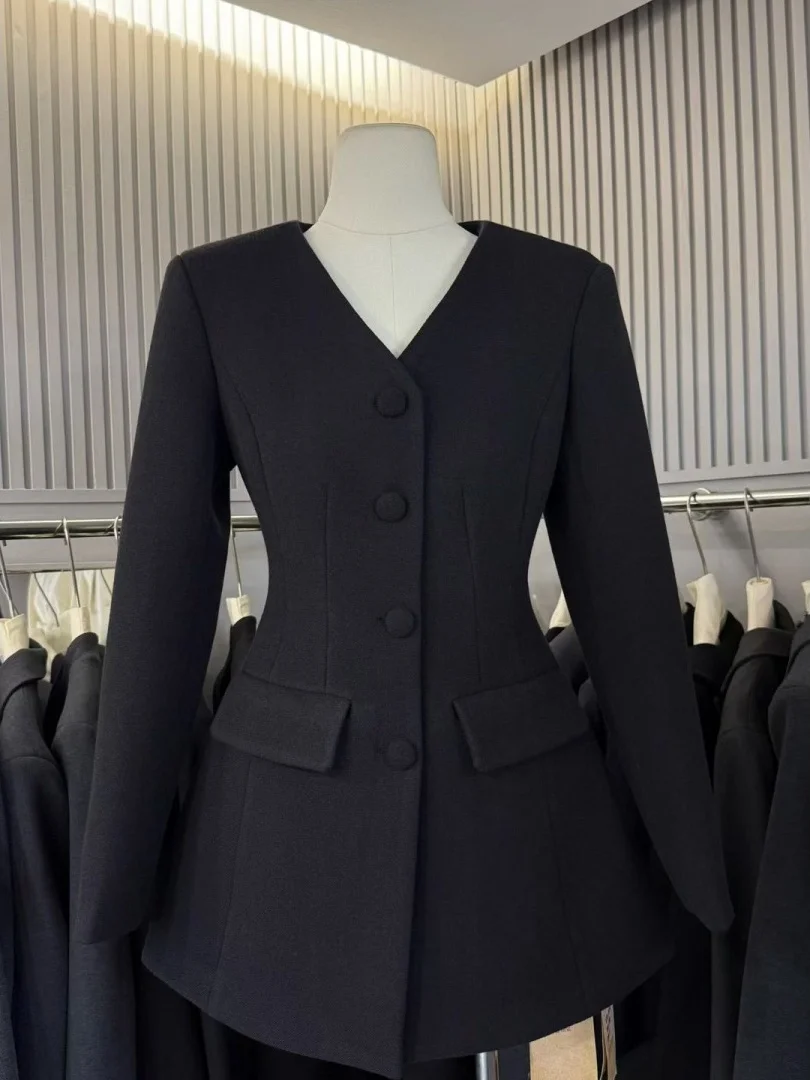 plus Size Korean Style V-Neck Single Button Waist-Cinching Suit Jacket Fashionable Top Women's Clothing Autumn New Arrival