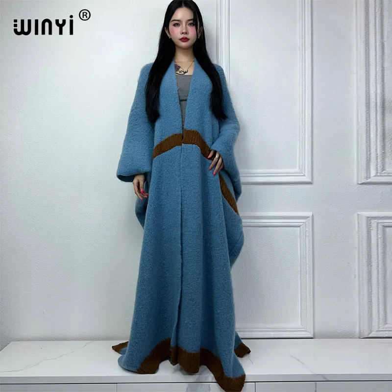 WINYI winter outfits for women Luxury Fur Neutral coat Thick comfortable Warm Solid color fashion coat poncho long down dress