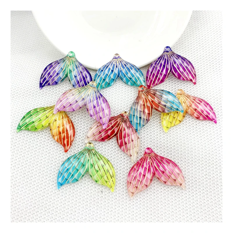 

Красивый рыбий хвост Радуга 10 шт. 24*30 мм акриловый кулон со стразами с плоской задней частью подходит для изготовления ювелирных изделий DIY украшения