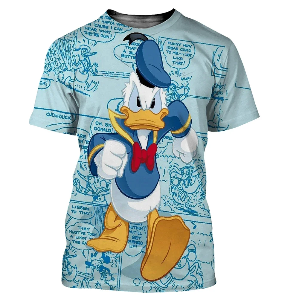 ディズニー-男性と女性のためのドナルドダックの3DプリントTシャツ,ファッショナブルなカジュアルTシャツ,2024