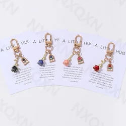 Pretty Colorful Rose Enamel Keychain Lovely Flower Key Ring For Women Girl Handmade Valentine's Day Gift Jewelry Set